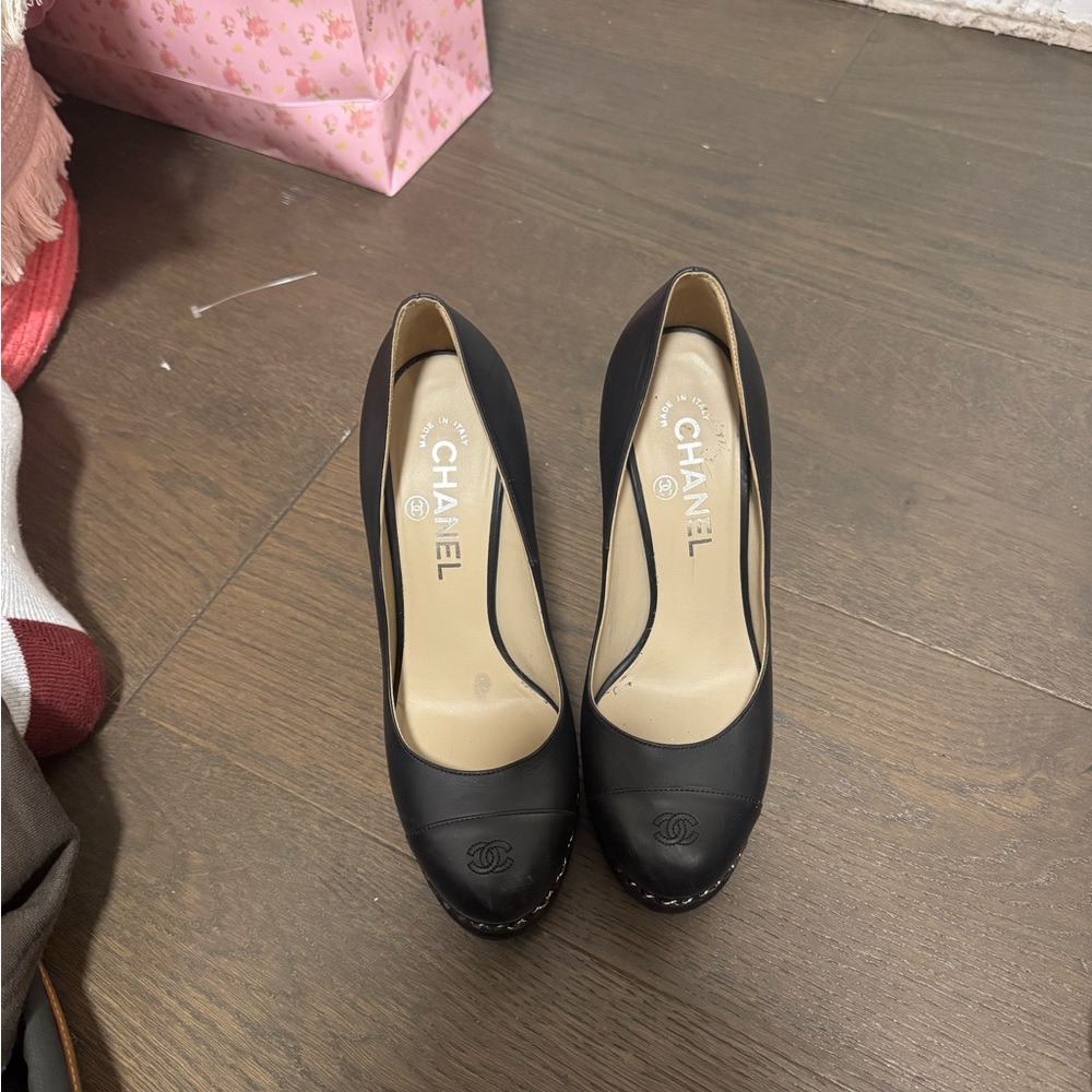 CHANEL Black Leather Heels